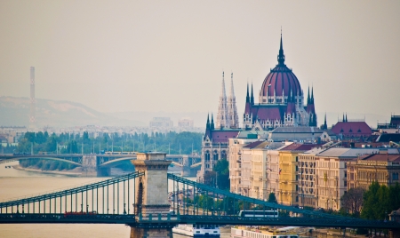 view of the cityscape of Budapest with the danubeの写真素材