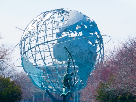 huge globe standing in Flushing Meadows in Queens, NYCのeditorial素材