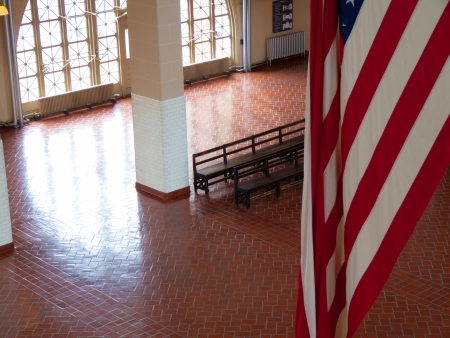 waiting hall of the immigration terminal of Ellis Islandのeditorial素材