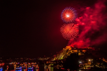 firework display of Rhine in Flames in Koblenz 2013の写真素材