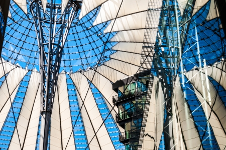 looking up the spectacular roof of the Sony Center in Berlin, germanyのeditorial素材