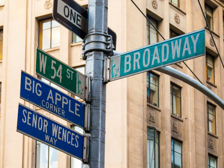 famous street sign for the Broadway in manhattanの写真素材