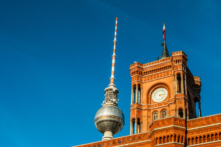 view of the Red townhall and TV tower in Berlinのeditorial素材