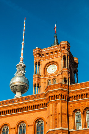 view of the Red townhall and TV tower in Berlinのeditorial素材