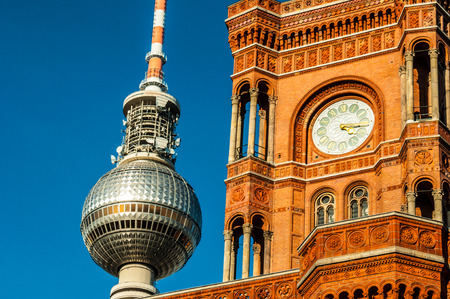 view of the Red townhall and TV tower in Berlinのeditorial素材