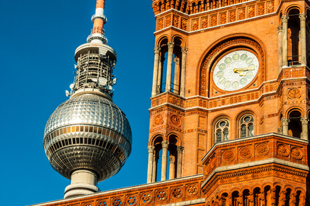 view of the Red townhall and TV tower in Berlinのeditorial素材