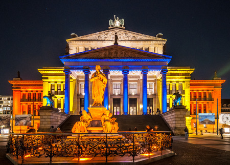 view of the illuminated  Gendarmenmarkt in Berlinのeditorial素材