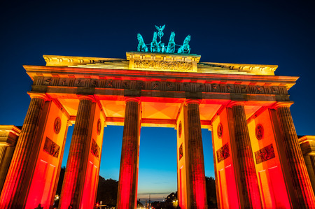 view of the illuminated Brandenburg Gate in Berlinの写真素材