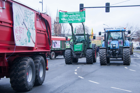 BERLIN, GERMANY - JANUARY 16: Demonstration "Wir haben es satt!" against the agricultural industry on January 16, 2016 in Berlin, Germanyのeditorial素材