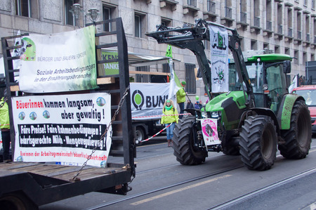 BERLIN, GERMANY - JANUARY 16: Demonstration "Wir haben es satt!" against the agricultural industry on January 16, 2016 in Berlin, Germanyのeditorial素材