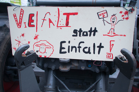 BERLIN, GERMANY - JANUARY 16: Demonstration "Wir haben es satt!" against the agricultural industry on January 16, 2016 in Berlin, Germanyのeditorial素材