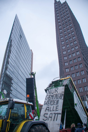 BERLIN, GERMANY - JANUARY 16: Demonstration "Wir haben es satt!" against the agricultural industry on January 16, 2016 in Berlin, Germanyのeditorial素材