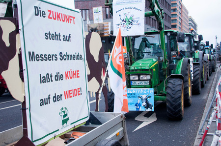 BERLIN, GERMANY - JANUARY 16: Demonstration "Wir haben es satt!" against the agricultural industry on January 16, 2016 in Berlin, Germanyのeditorial素材