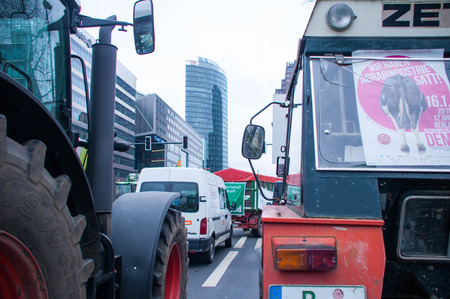 BERLIN, GERMANY - JANUARY 16: Demonstration "Wir haben es satt!" against the agricultural industry on January 16, 2016 in Berlin, Germanyのeditorial素材