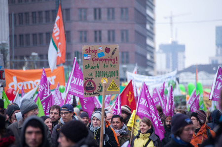 BERLIN, GERMANY - JANUARY 16: Demonstration "Wir haben es satt!" against the agricultural industry on January 16, 2016 in Berlin, Germanyのeditorial素材