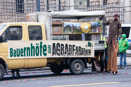BERLIN, GERMANY - JANUARY 16: Demonstration "Wir haben es satt!" against the agricultural industry on January 16, 2016 in Berlin, Germanyのeditorial素材