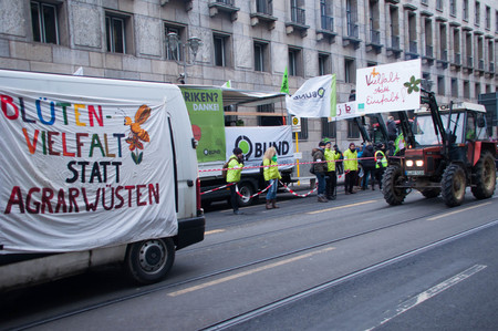 BERLIN, GERMANY - JANUARY 16: Demonstration "Wir haben es satt!" against the agricultural industry on January 16, 2016 in Berlin, Germanyのeditorial素材