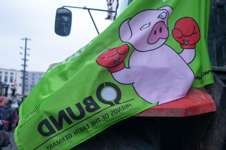 BERLIN, GERMANY - JANUARY 16: Demonstration "Wir haben es satt!" against the agricultural industry on January 16, 2016 in Berlin, Germanyのeditorial素材