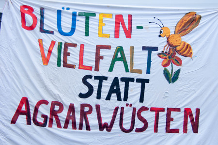 BERLIN, GERMANY - JANUARY 16: Demonstration "Wir haben es satt!" against the agricultural industry on January 16, 2016 in Berlin, Germanyのeditorial素材