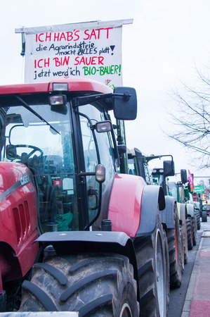 BERLIN, GERMANY - JANUARY 16: Demonstration "Wir haben es satt!" against the agricultural industry on January 16, 2016 in Berlin, Germanyのeditorial素材