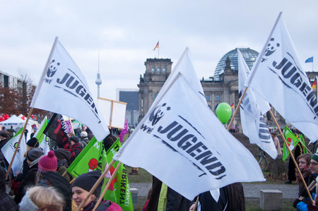 BERLIN, GERMANY - JANUARY 16: Demonstration "Wir haben es satt!" against the agricultural industry on January 16, 2016 in Berlin, Germanyのeditorial素材