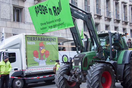 BERLIN, GERMANY - JANUARY 16: Demonstration "Wir haben es satt!" against the agricultural industry on January 16, 2016 in Berlin, Germanyのeditorial素材