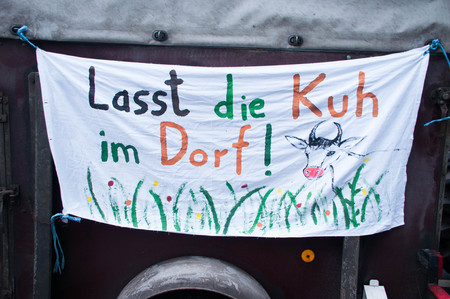 BERLIN, GERMANY - JANUARY 16: Demonstration "Wir haben es satt!" against the agricultural industry on January 16, 2016 in Berlin, Germanyのeditorial素材