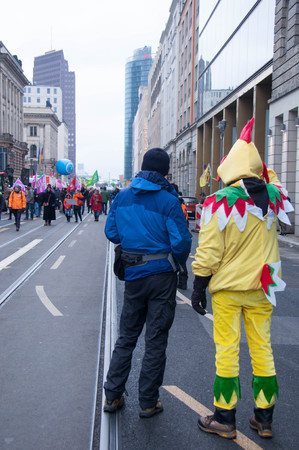 BERLIN, GERMANY - JANUARY 16: Demonstration "Wir haben es satt!" against the agricultural industry on January 16, 2016 in Berlin, Germanyのeditorial素材