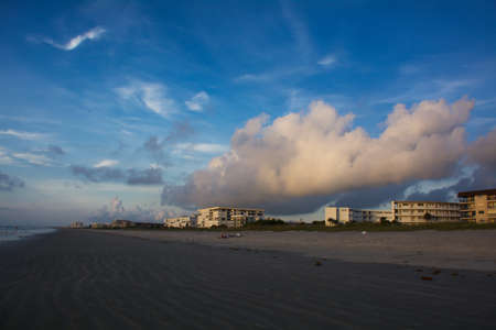 Beach  in distance with heavy cloudsの写真素材