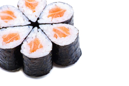 Sushi in row isolated over white backgroundの写真素材