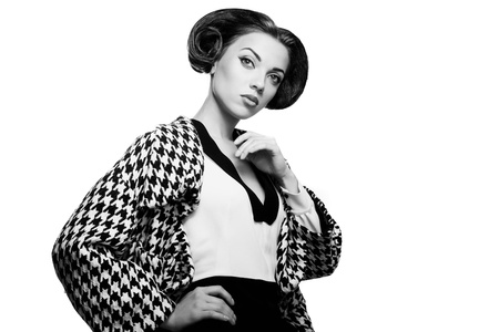 Portrait of beautiful stylish lady  Studio fashion photo isolatedの写真素材
