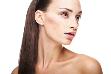 Beauty face of beautiful woman with clean fresh skin - isolatedの写真素材