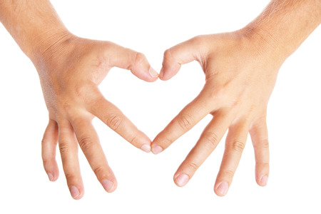 hands forming a heart on white backgroundの写真素材