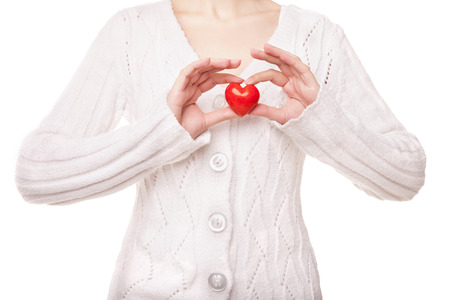 Valentines woman holding heartの写真素材
