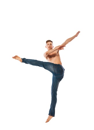 modern ballet dancer posing isolated over white backgroundの写真素材