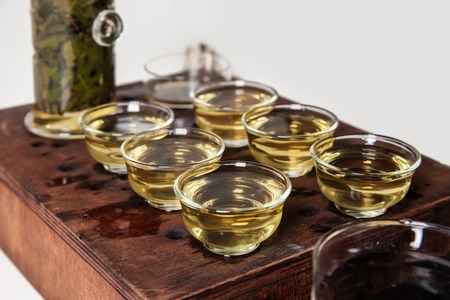Chinese tea ceremony. Tea Set over white backgroundの写真素材