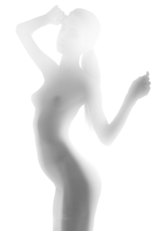 Silhouette of young sexy woman on white background. Side view. Studio shotの写真素材