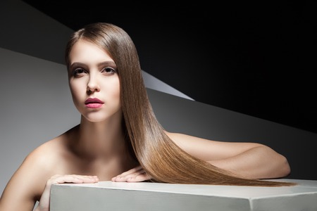 Close-up of attractive young woman with beautiful long hairの写真素材