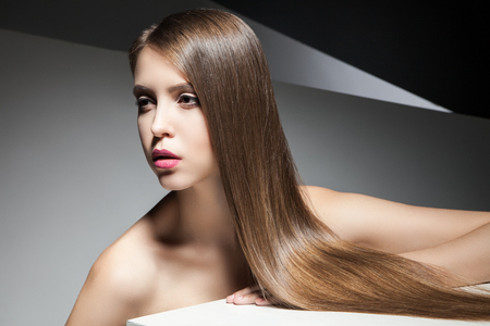 Close-up of attractive young woman with beautiful long hairの写真素材