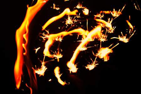 Fire flames on black background