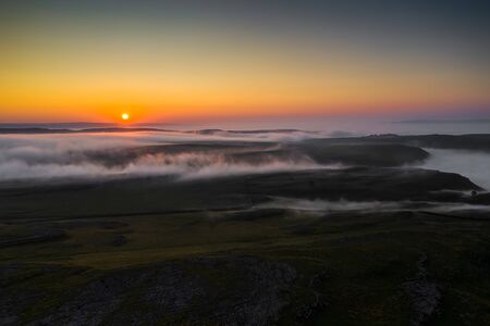 Sunrise above Gordale Scar, Malham, in the Yorkshire Dales National Parkの写真素材