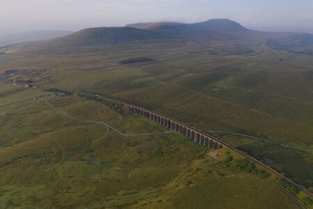 Sunset over Iconic Yorkshire Landmark Ribblehead Viaductの写真素材
