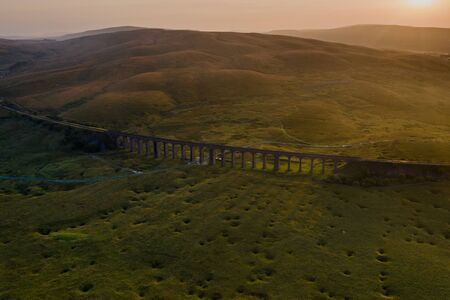 Sunset over Iconic Yorkshire Landmark Ribblehead Viaductの写真素材