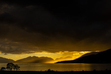 Drone footage of a stormy sunset over Loch Linnhe, from North Ballachulish, Fort William, Scotland.
