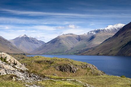 Sunrise over Wast Water a lake located in Wasdale, a valley in the western part of the Lake District National Park, England, it is the deepest lake in England at 258 feetの写真素材