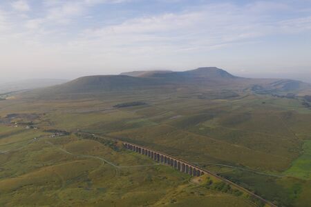 Sunset over Iconic Yorkshire Landmark Ribblehead Viaductの写真素材