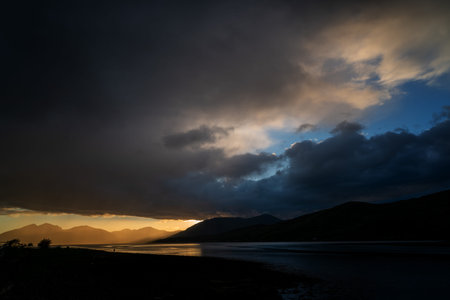 Drone footage of a stormy sunset over Loch Linnhe, from North Ballachulish, Fort William, Scotland.
