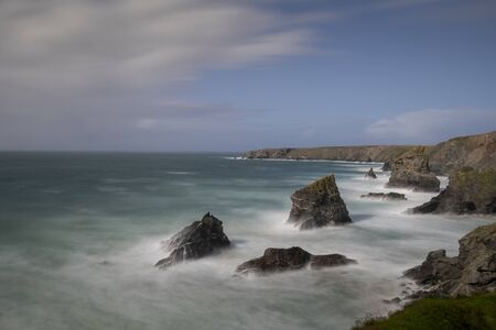 Carnewas and Bedruthan Steps is a stretch of coastline located on the north Cornish coast between Padstowの写真素材