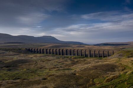 Sunset over Iconic Yorkshire Landmark Ribblehead Viaductの写真素材