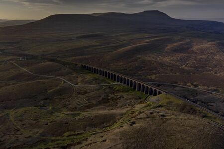 Sunset over Iconic Yorkshire Landmark Ribblehead Viaductの写真素材